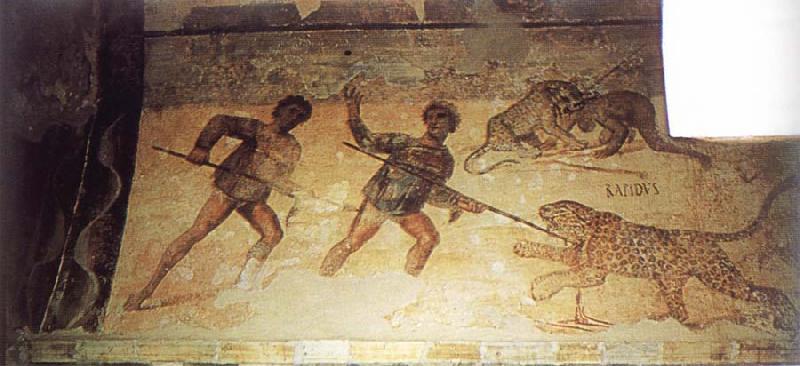unknow artist Fresco in the main hall of the Hunting Baths at Lepcis Magna Sweden oil painting art